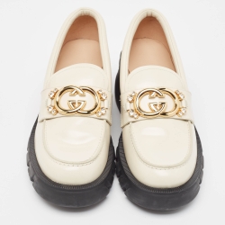 Gucci Cream Leather Interlocking G logo Sneaker Loafers Size 41