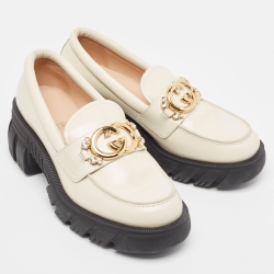 Gucci Cream Leather Interlocking G logo Sneaker Loafers Size 41