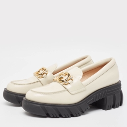 Gucci Cream Leather Interlocking G logo Sneaker Loafers Size 41