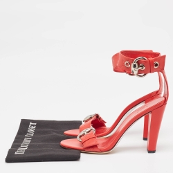 Pre Owned Gucci Red Guccissima Leather Ankle Strap Sandals Size 38