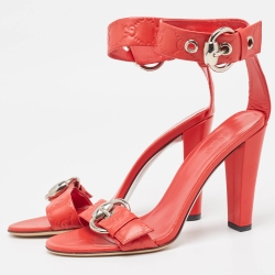 Pre Owned Gucci Red Guccissima Leather Ankle Strap Sandals Size 38