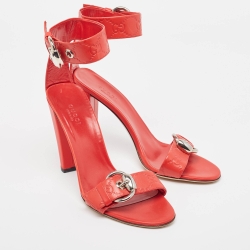 Pre Owned Gucci Red Guccissima Leather Ankle Strap Sandals Size 38