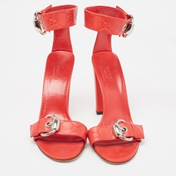 Pre Owned Gucci Red Guccissima Leather Ankle Strap Sandals Size 38