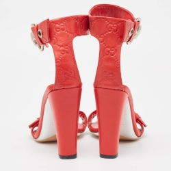 Pre Owned Gucci Red Guccissima Leather Ankle Strap Sandals Size 38