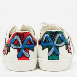 مملوكة مسبقًا Gucci White Leather Floral Embroidered Ace Sneakers Size 35.5