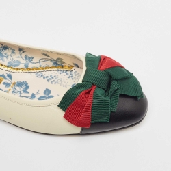 Gucci Off White Leather Web Bow Cap Toe Ballet Flats Size 37.5