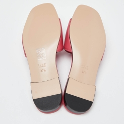 Pre Owned Gucci Pink Leather Interlocking G Cut Out Flat Slides Size 37.5