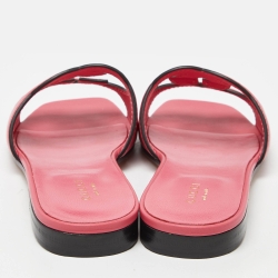 Pre Owned Gucci Pink Leather Interlocking G Cut Out Flat Slides Size 37.5