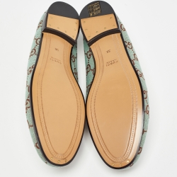Pre Owned Gucci Green/Brown GG Canvas and Leather Jordaan Loafers Size 38