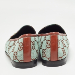 Pre Owned Gucci Green/Brown GG Canvas and Leather Jordaan Loafers Size 38
