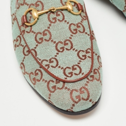 Pre Owned Gucci Green/Brown GG Canvas and Leather Jordaan Loafers Size 38