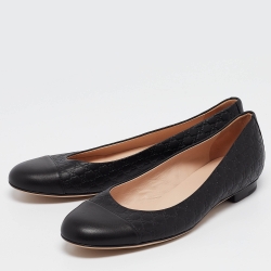 مملوكة مسبقًا Gucci Black Microguccissima Leather Ballet Flats Size 39