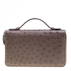 Pre Owned Gucci Grey Ostrich Leather Travel Document Case