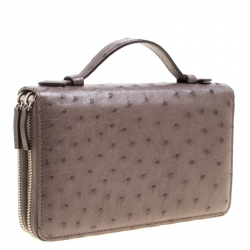 Pre Owned Gucci Grey Ostrich Leather Travel Document Case