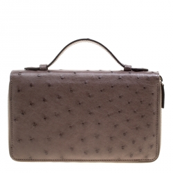 Pre Owned Gucci Grey Ostrich Leather Travel Document Case