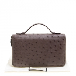 Pre Owned Gucci Grey Ostrich Leather Travel Document Case