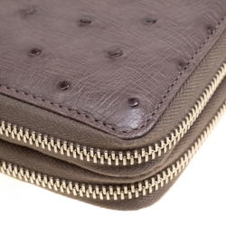 Pre Owned Gucci Grey Ostrich Leather Travel Document Case