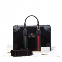 Pre Owned Gucci Black Suede and Leather Duffle Bag