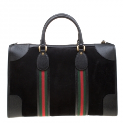 Pre Owned Gucci Black Suede and Leather Duffle Bag