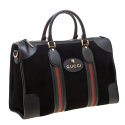 Pre Owned Gucci Black Suede and Leather Duffle Bag