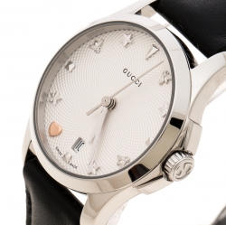 Pre Owned Gucci Silver White Stainless Steel G-Timeless 126.5 Women's Wristwatch 27 mm