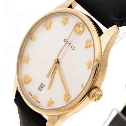 Pre Owned Gucci Mother of Pearl Gold Plated Stainless Steel G-Timelss 126.4 Women's Wristwatch 36 mm