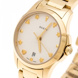 Pre Owned Gucci Cream Gold Plated Stainless Steel G-Timeless 126.5 Women's Wristwatch 27 mm