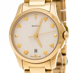 Pre Owned Gucci Cream Gold Plated Stainless Steel G-Timeless 126.5 Women's Wristwatch 27 mm