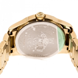 Pre Owned Gucci Cream Gold Plated Stainless Steel G-Timeless 126.5 Women's Wristwatch 27 mm