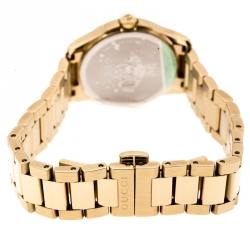 Pre Owned Gucci Cream Gold Plated Stainless Steel G-Timeless 126.5 Women's Wristwatch 27 mm