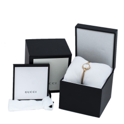 Pre Owned Gucci White Mother Of Pearl Yellow Gold Tone Stainless Steel 2700 Series Rope Bangle Women's Wristwatch 20 mm