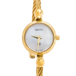 Pre Owned Gucci White Mother Of Pearl Yellow Gold Tone Stainless Steel 2700 Series Rope Bangle Women's Wristwatch 20 mm
