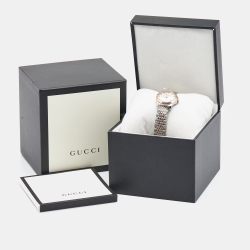 Pre Owned Gucci Mother of Pearl Two-Tone Stainless Steel Diamonds G-Timeless YA126514 Women's Wristwatch 27 mm