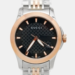 Gucci Black Two Tone Stainless Steel G-Timeless YA126512 Women's Wristwatch 27 mm