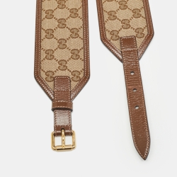 Pre Owned Gucci Brown GG Canvas and Leather Buckle Wide Waist Belt 85CM