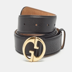 مملوكة مسبقًا Gucci Black Leather 1973 Interlocking G Buckle Belt 90CM
