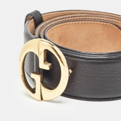 مملوكة مسبقًا Gucci Black Leather 1973 Interlocking G Buckle Belt 90CM