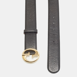 مملوكة مسبقًا Gucci Black Leather 1973 Interlocking G Buckle Belt 90CM