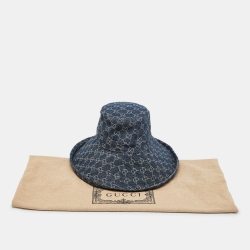 Gucci Blue GG Jacquard Denim Wide Brim Hat M