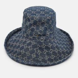 Gucci Blue GG Jacquard Denim Wide Brim Hat M