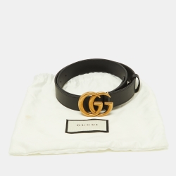 Pre Owned Gucci Black Leather GG Marmont Buckle Belt 85CM