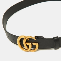 Pre Owned Gucci Black Leather GG Marmont Buckle Belt 85CM