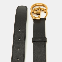 Pre Owned Gucci Black Leather GG Marmont Buckle Belt 85CM