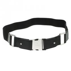 مملوكة مسبقًا Gucci Black Elastic and Leather Buckle Belt 85CM