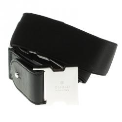 مملوكة مسبقًا Gucci Black Elastic and Leather Buckle Belt 85CM