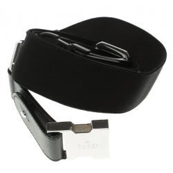 مملوكة مسبقًا Gucci Black Elastic and Leather Buckle Belt 85CM