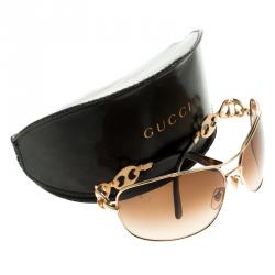 Pre Owned Gucci Gold Tone 2775/S Over-sized Sunglasses