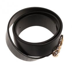 Pre Owned Gucci Black Leather Heart Crest Buckle Belt 90CM