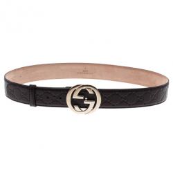 Pre Owned Gucci Guccissima Brown Leather Interlocking G Buckle Belt 95CM