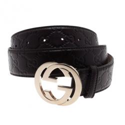 Pre Owned Gucci Guccissima Brown Leather Interlocking G Buckle Belt 95CM